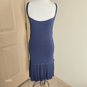 Vintage ALAÏA Navy Blue Ribbed Knit Midi plaid Dress M